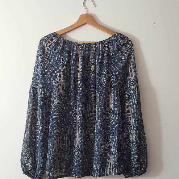 Lucky Brand sheer top size large Blue And Brown Paisley - Picture 7 of 8